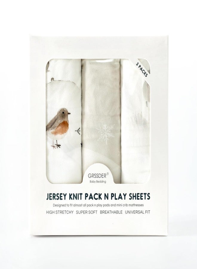 GRSSDER Stretchy Ultra Soft Jersey Knit Pack and Play Sheets Set 3 Pack, Portable/Mini Crib Sheets for Boys and Girls, Universal Fit for Pack N Plays Safe and Snug, Cute Watercolor Cows and Birds Print - Image 3